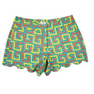 Crown & Ivy Women Size 8 Geometric Greek Key Scalloped Hem Shorts Teal Orange